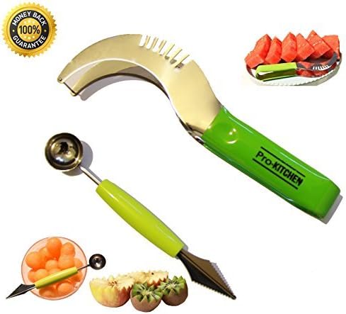 Melon Baller and Fruit Carving Knife with Free Watermelon Slicer Server Tools for all kinds of fruits Made of stainless steel, Corer Cutter Tongs Scoop Tools Kitchen Gadgets.