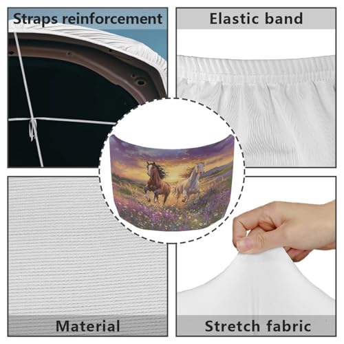Image of Car Hood Cover,Outdoor Decoration Car Hood Cover Protector Suitable Most Automotive Sedans Trucks Pickup Sports Cars,Car Accessories Horse Purple Flower Design