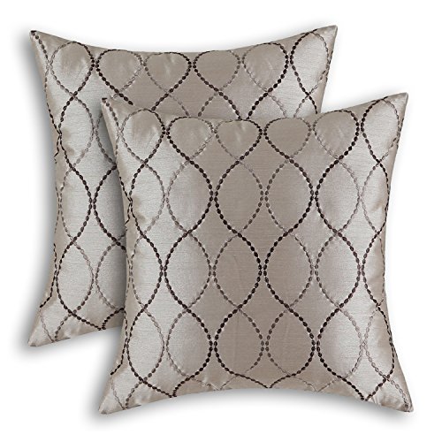 CaliTime Pack of 2 Cushion Covers Throw Pillow Cases Shells for Home Sofa Couch Modern Waves Lines Embroidered 18 X 18 Inches Taupe