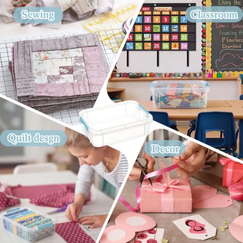 Image of Tioncy 4 Pcs 10 x 7 x 3 in Fabric Strip Case Jelly Cotton Fabric Patchwork Roll Storage Case Bulletin Board Border Bolt Storage Sewing Cloth Box for Cloth Strips Art Craft Organizer (Turquoise)