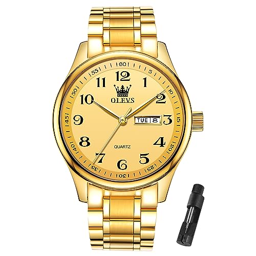 Image of OLEVS Mens Watch Stainless Steel Analog Quartz Watches for Men Day Date Easy Read Diamond Waterproof Dress Luxury Classic Casual Big Face Blue /Black /Gold /Silver Roman Arabic Numerals Men's Wrist Watch