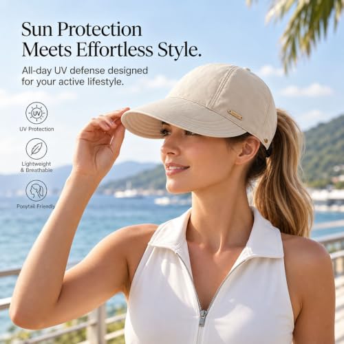 Wide Brim Sun Visors Hats for Women UPF 50+ Sun Hat for Beach Travel Beige - image 6