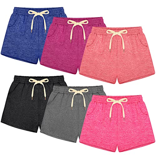 Poroka 6 Pack Girls Dry-Fit Running Shorts Active Performance Short Summer Sports Shorts With Drawstring Pocket For Kids #TOP3