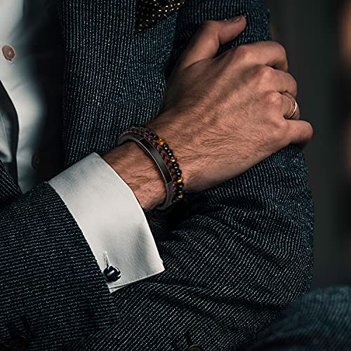Shieagleld Leather Bracelet, New Mens Braided Bracelet Bead With Lava And Onyx Bead, Cuff Bracelets For Men thumb #4