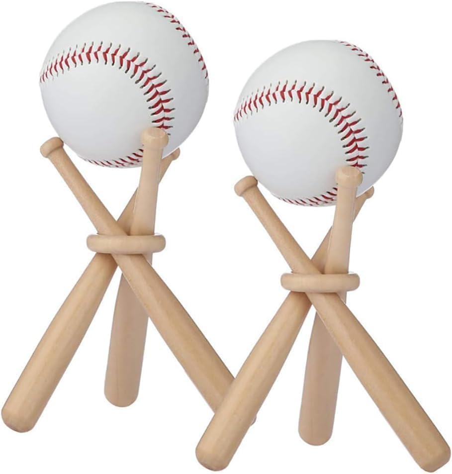 3 Pcs Wood 150mm Mini Baseball Bats Unfinished Small Wooden Bats Wood Baseball Bats Baseball Softball Stand Display with Wooden Ring for Painting DIY Craft Baseball Sports - Image 3