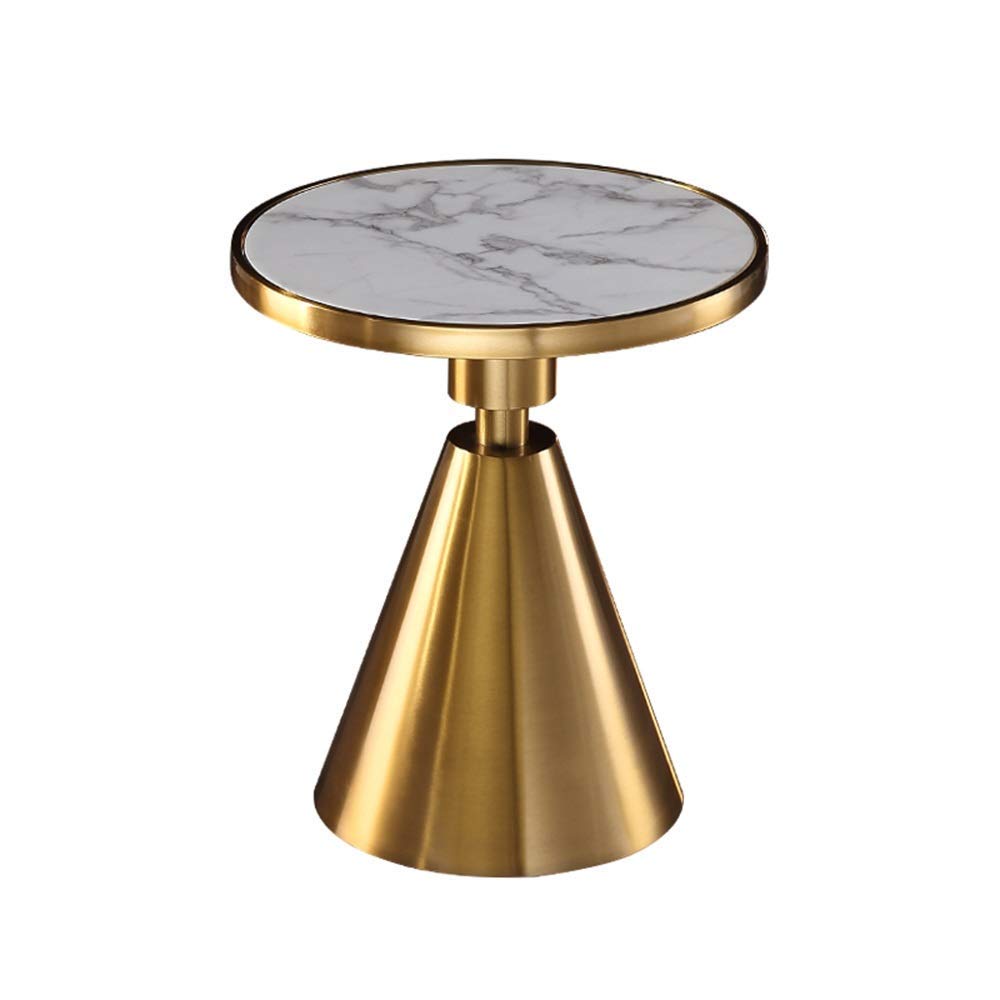 Table basse ronde nordique marbre blanc et acier inoxydable doré, ø50 x 55 cm