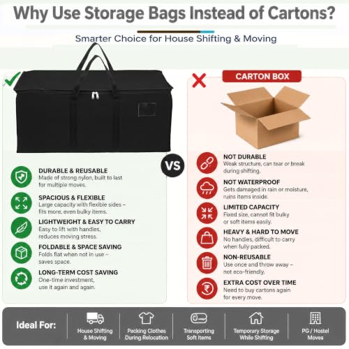 Image of Storite 2 Pack Jumbo Super-Size 81 L Canvas Moisture Proof MultiPurpose Heavy Duty Storage Bag for Toys /Stationery /Blankets /Clothes /Moving Bags With Strong Handles Rectangular (87x36x26 cm), Black