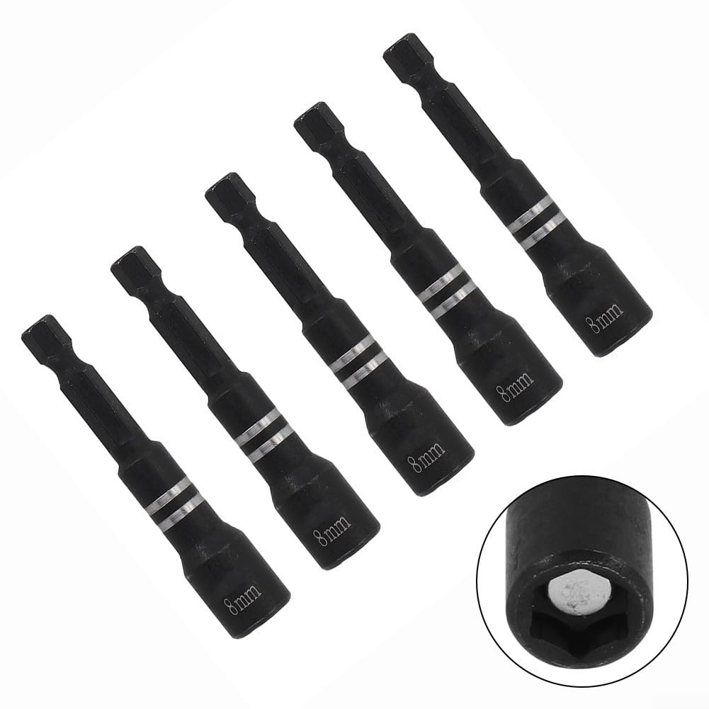 Set di 5 chiavi a bussola esagonali, 8 x 65 mm, in acciaio al cromo-vanadio, con punta magnetica, per trapano elettrico, riparazioni auto fai da te