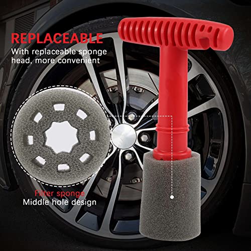 Srutueo Car Wash Embedded Tire Screw Brush Lug Nut Wheel Cleaning Tools with 3 Extra Sponges, Red, 500043212