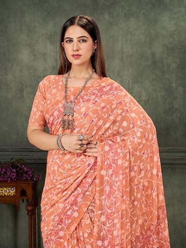 Image of Garden Vareli Summer Roganza Viscose Brasso Floral Print Saree with Unstitched Blouse Piece