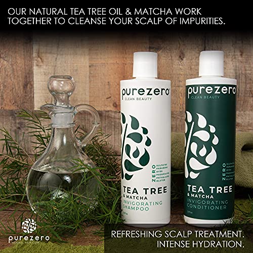 Purezero Tea Tree & Matcha Shampoo And Conditioner Set - Nourishing & Invigorating Scalp Treatment - Zero Sulfates/Parabens/Dyes -100% Vegan & Cruelty Free - Great For Color Treated Hair #TOP4