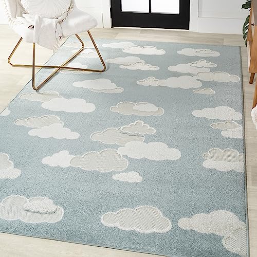 Image of JONATHAN Y Hedwig High-Low Cloud Blue 8x10 Indoor/Outdoor Area Rug, Youth Scandi, Kids, Modern, Cottage, Transitional for Bedroom,Kitchen,Living Room,Non Shedding,Easy-Washing (SCN105A-8)