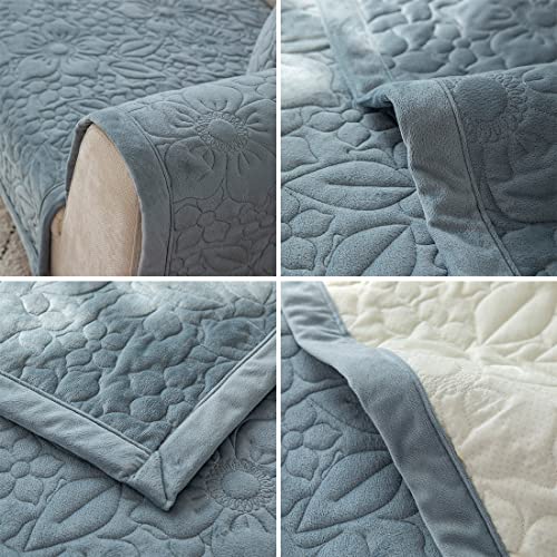 Vctops Super Soft Plush Sofa Cover Floral Embroidery Sectional Couch Covers Solid Non Slip Sofa Slipcover Comfy Warm Furniture Protector For Pets Kids Dog Cat (Light Blue,28"X28") #TOP6