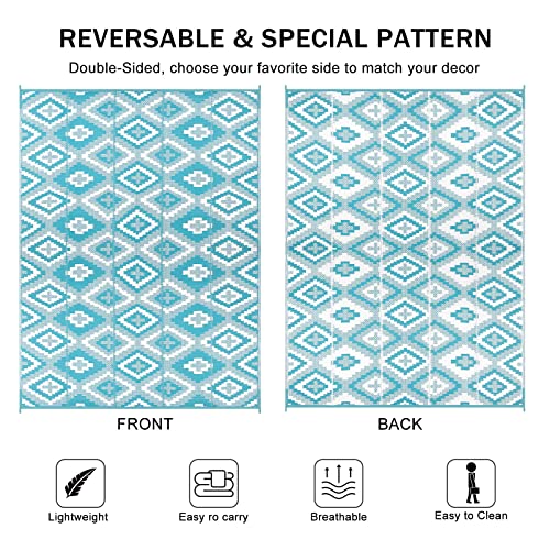 Enyhom Buitentapijt 120 x 180 cm, waterdicht, lichtgewicht kunststof strotapijt, omkeerbaar, plat geweven RV terrasmat, gerecycled, draagbaar, campingtapijt, tapijten voor tuin, strand, balkon, - Afbeelding 6