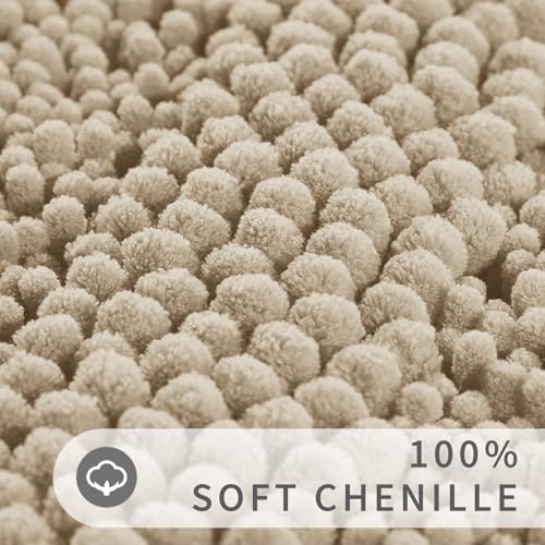 Yimobra Toilet Rugs U Shaped Washable 24 x 20, Non Slip and Super Absorbent Toilet Mat, Quick Dry, Ultra Luxury Microfiber Chenille Plush Fluffy Contour Bath Rugs for Toilet Base, Camel by Yimobra - Used condition - Image 3