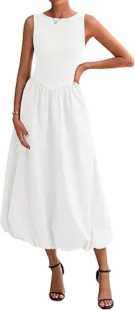 BTFBM Women's 2025 Summer Casual Sleeveless Midi Dress Patchwork Knit Tank Bubble Long Flowy Beach Maxi Sundress Pockets