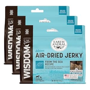 Earth Animal Wisdom Air-Dried Jerky from The Sea Recipe | Dog Treats | Dog Snacks | Premium Natural Fish Jerky Strips | 4 oz |Made in The USA (Pack of 3)