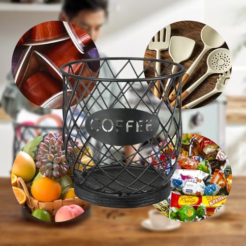 Image of YINMIT K Cup Holder Organizer, Sturdy Coffee Pod Holder Organizer, 35 Kcup Large Capacity Storage Basket for Kitchen Counter and Office Desktop (Black-Circular)