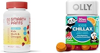 Kids Multivitamin Gummies, Sugar Free: Omega 3 (ALA) & OLLY Kids Chillax, Magnesium Gummies Plus L-Theanine, Lemon Balm, Calm Chews for Kids 4+, Sherbet Flavor - 50 Count (Pack of 1)