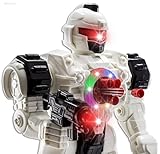 WolVol 10 channel Remote Control Shooting Robot Police Toy, Fake Shooting Bullets will Fly, Lights and Sound Effects, Walks and Turns