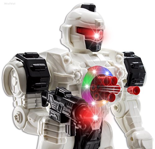 WolVol 10 channel Remote Control Shooting Robot Police Toy with Lightning Gun, Shooting Bullets will Fly, Lights and Sound Effects, Walks and Turns - TT713 Tyrannosaurus Ares white