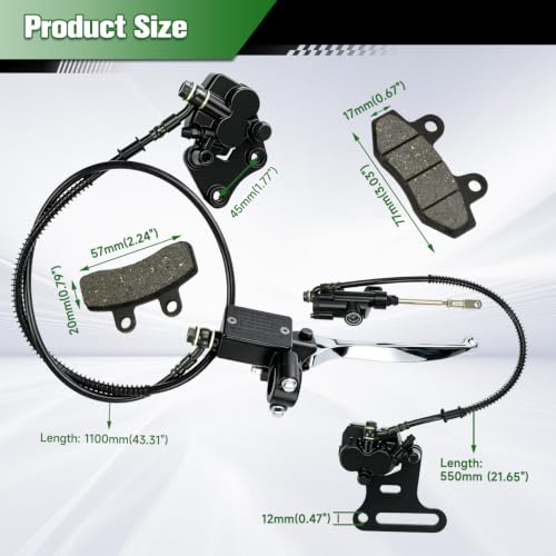 Image of Pit Bike Front Hydraulic Disc Brake Caliper Assembly & 12mm Rear Brake Kit Compatible with SSR Apollo 125cc 110cc Tao Tao Coolster Roketa 90cc 70cc 50cc 4 Stroke Chinese Dirt Bike Parts Black