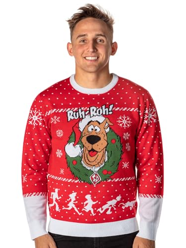 Scooby Doo Men's Ruh-Roh! Santa Scooby Christmas Ugly Sweater Knit Pullover