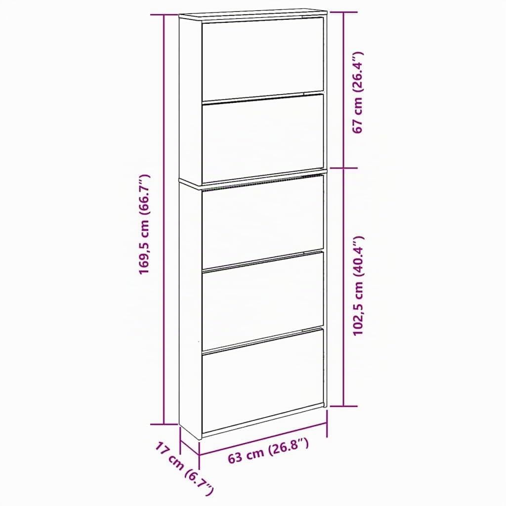 vidaXL Scarpiera a 5 Strati con Specchio Bianca 63x17x169,5 cm