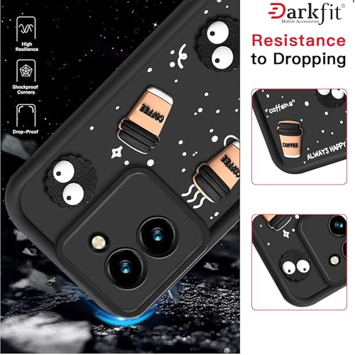 Image of Back Case Cover Compatible with Vivo T3x 5G | Cute Fun Cartoon Ball 3D Coffee Silicone Case | Body Protection | Camera Protection | Shock Proof | Color Black | Pack of 1