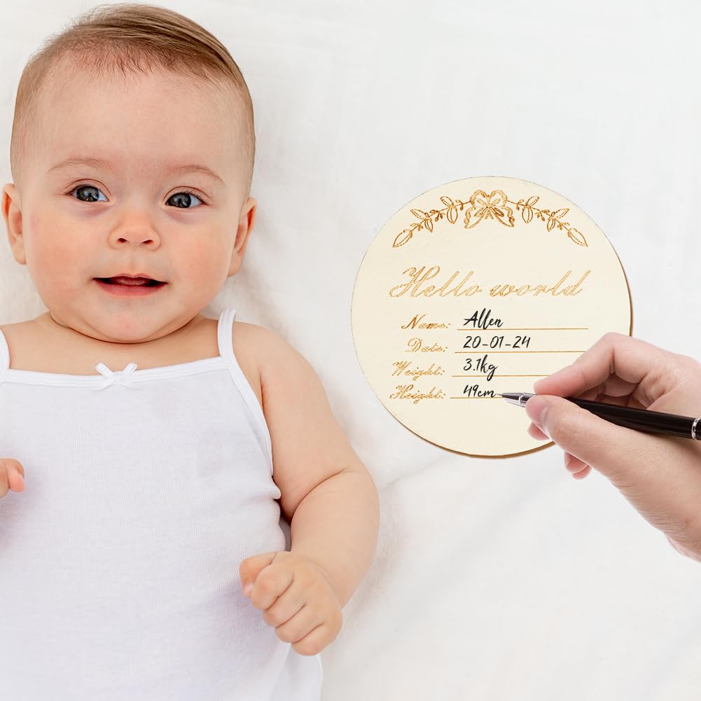 HAGOT 14 PCS Wooden Baby Milestone Cards, Round Month Newborn Sign, Gifts for New Parents, #2 Style B, 10.8cm x 7cm - Image 4