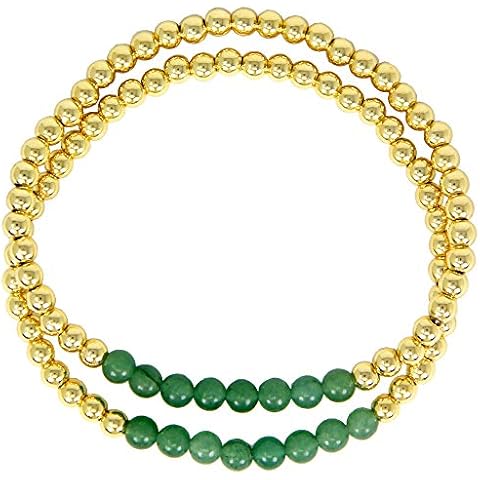 SM Stainless Steel Gold Silver Rose Gold Beaded Ball Bracelets Set for Women Stretchable Elastic Bracelet, S, Metal, bead ball Cover