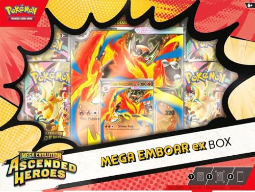 Image of Pokemon Ascended Heroes EX Box (4 Mega Evolution Ascended Heroes Booster Packs, 1 Foil Card & 1 Oversized Lenticular Card) (Mega Emboar)