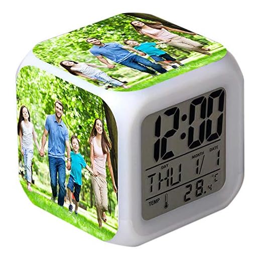 Benutzerdefinierte Foto-Wecker personalisierte Uhr 7-Farben-Nachtlicht LED-Digital-Wecker benutzerdefinierte Bild Digitaler Wecker Zeit und Temperatur Display Schlafzimmer Home Decor Geburtstag