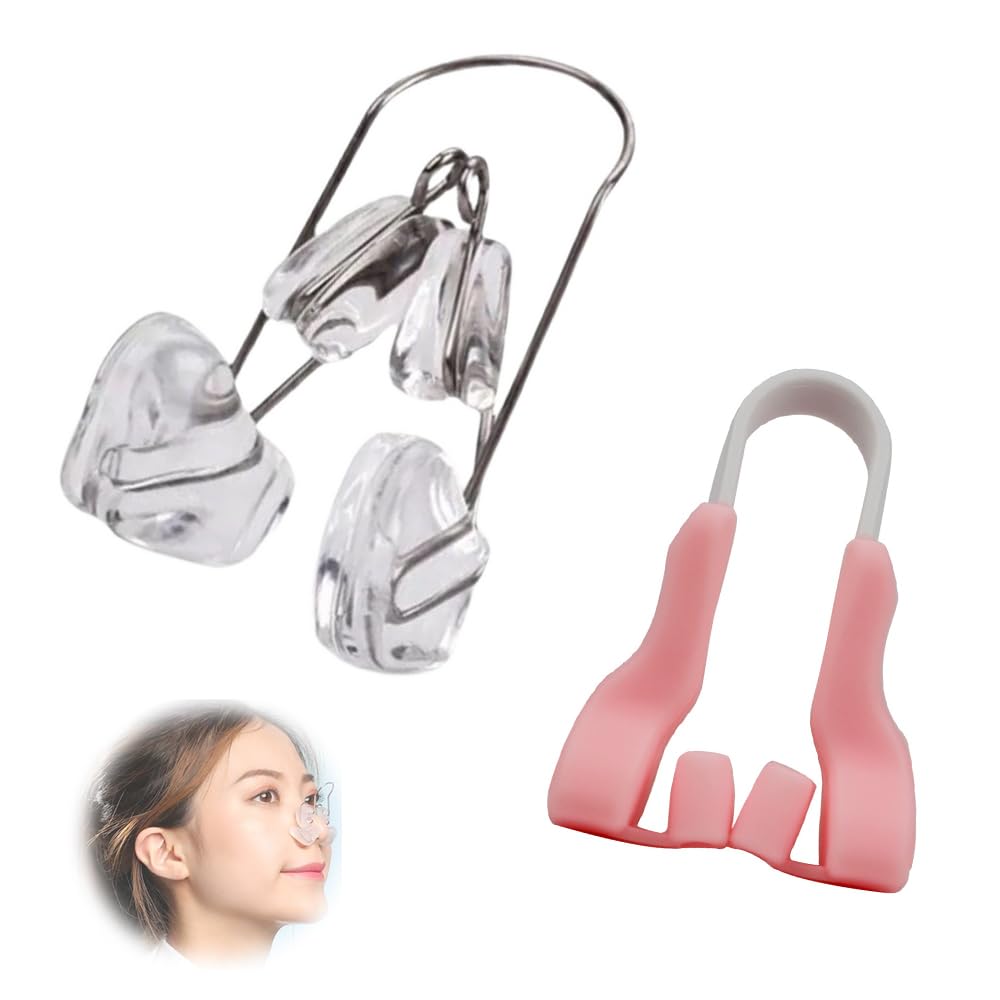 SHSHANLC 鼻クリップ 2個セット ノーズピン 矯正グッズ 美容グッズ 鼻高くする器具 日夜兼用 小鼻ケア 鼻腔拡張器 鼻詰まり解消グッズ 透明＆ピンク シリコン製 男女兼用 鼻 美顔器 鼻フック 鼻栓