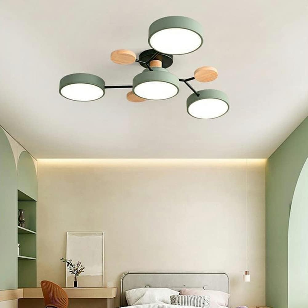 ZHNPJE Plafonnier LED Moderne en Bois Spoutnik Semi-encastré avec molécule Nordique Blanche Proche du Plafond pour Salon, Chambre à Coucher, Salle à Manger, Bureau, Cuisine, Vert Gris