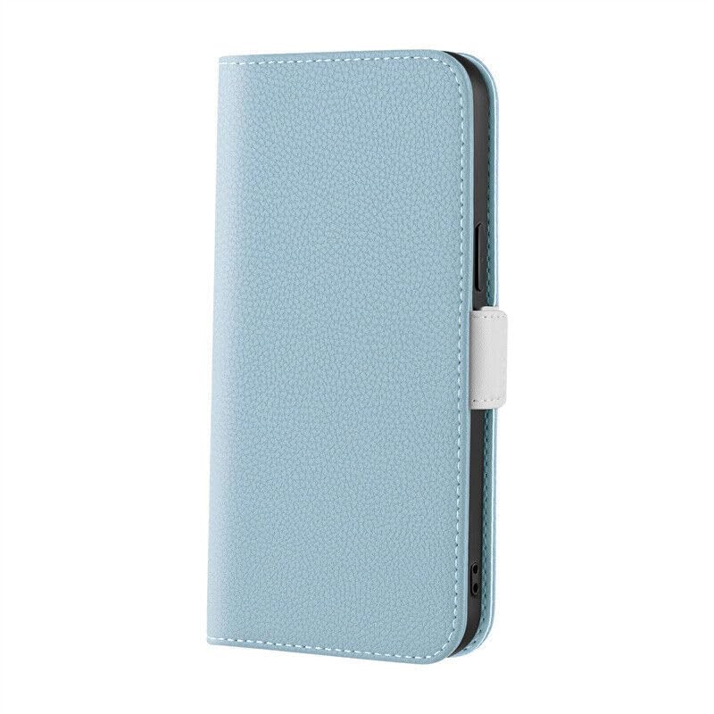 Étui iPhone 16 Pro Max bleu clair haut de gamme portefeuille cuir premium à rabat