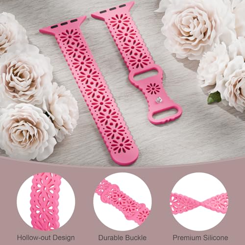 Image of Slim Lace Hollow-out Floral Silicone Bands Compatible with Apple Watch Band | Soft Thin Engraved Band Compatible with iWatch Band 38mm 40mm 41mm 42mm 44mm 45mm 46mm 49mm Series 11 10 9 8 7 SE 6 5 4 Ultra