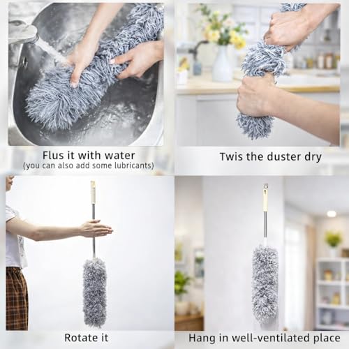 Image of RAIQEE Microfiber Feather Duster Bendable & Extendable Fan Cleaning Duster with 100 inches Expandable Pole Handle Washable Duster for High Ceiling Fans,Window Blinds, Furniture (Standard)