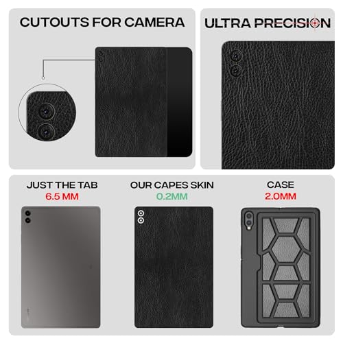 Image of Capes Tablet Skins Compatible with Samsung Galaxy Tab S9 FE Plus | Ultra-Thin Protective Film | Anti-Scratch Vinyl Decal Skin | Not Case /Cover (Black Leather, Back Skin)