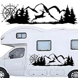 Pwsap Adesivi Montagna Bussola Adesivi per Cofano, Cervo Auto Grafici Montagna Adesivo Decorativo in Vinile Impermeabile per SUV Veicoli Camper Fuoristrada Carrozzeria Porta Laterale Tronco Sinistra