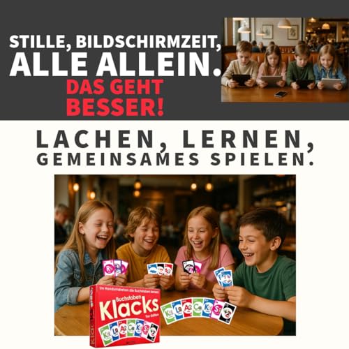 Buchstaben Klacks – Lern-Kartenspiel für Familien & Kinder | 148 doppelseitige ABC-Karten | Spaßiges Alphabet-Spiel für die ganze Familie, Vorschule & Grundschule