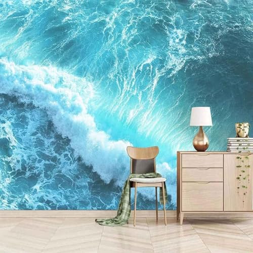 Tzxztt Estéreo Simple Olas Marinas Azules Moderno Papel Pintado 3D Seda Texturizada Primera Calidad Neutros Material Ideal Para SalóN Dormitorio-300cm×210cm