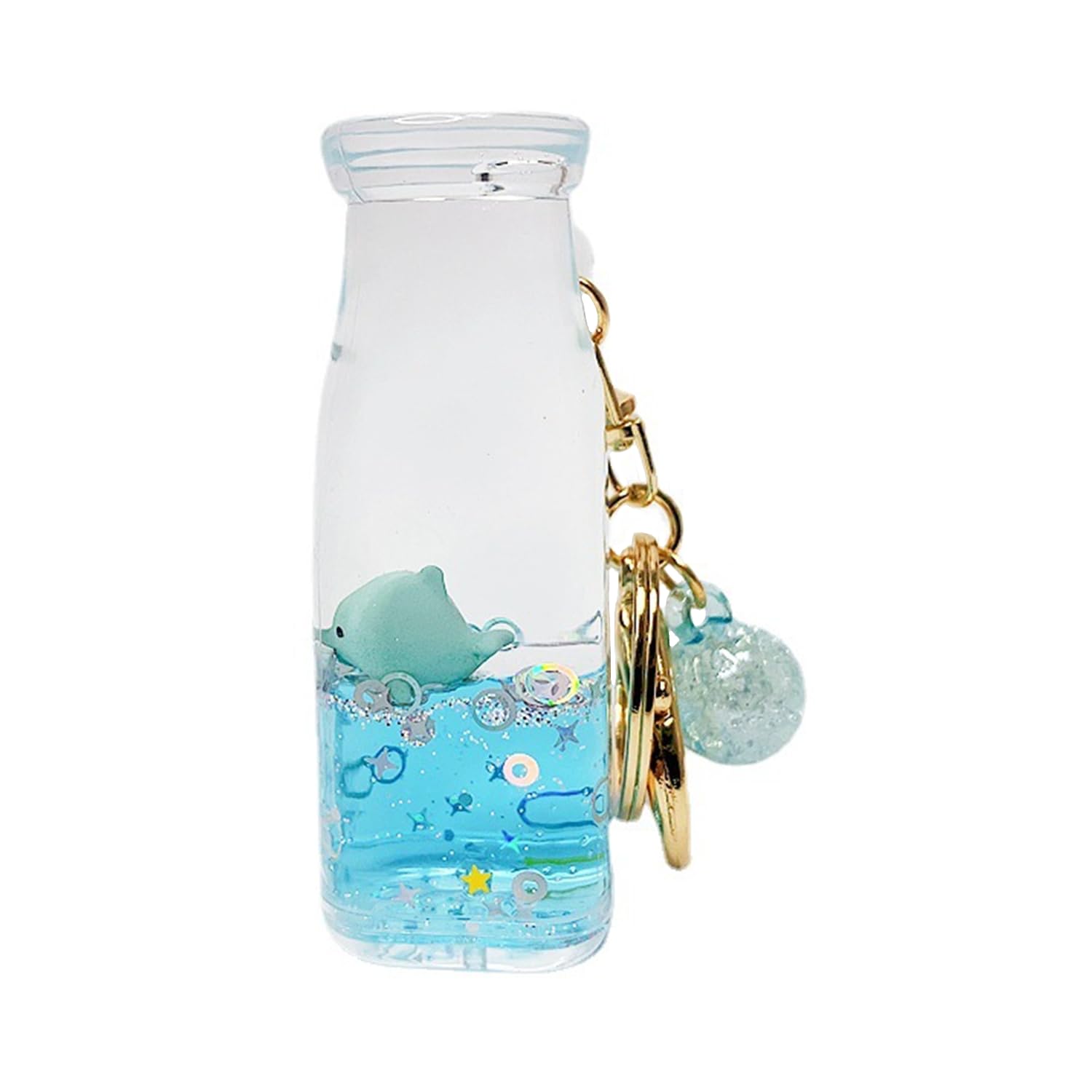 Zdhc Unisex Blue Whale Milk Bottle Whale Quicksand Keychain Kawaii Liquid Floating Ocean Animal Keyring Car Key Bag Pendant For Women Girl