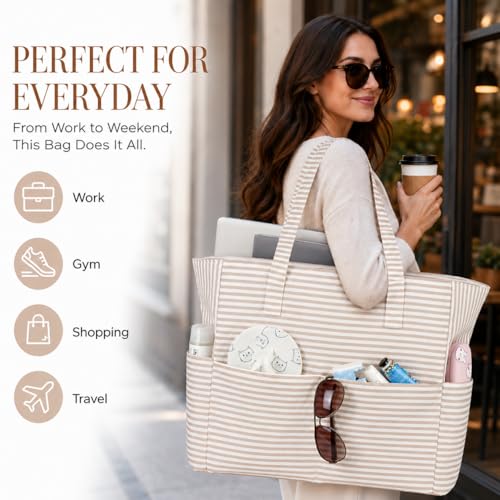 Image of LEDAOU Large Beach Bag Women Waterproof Sandproof Zipper Beach Tote Pool Bag for Swim Gym Grocery Travel with Wet Pocket