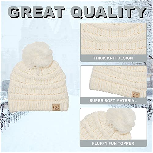Girls Winter Hat Warm Knit Slouchy Toddler Kids Pom Beanie - Ivory #TOP3