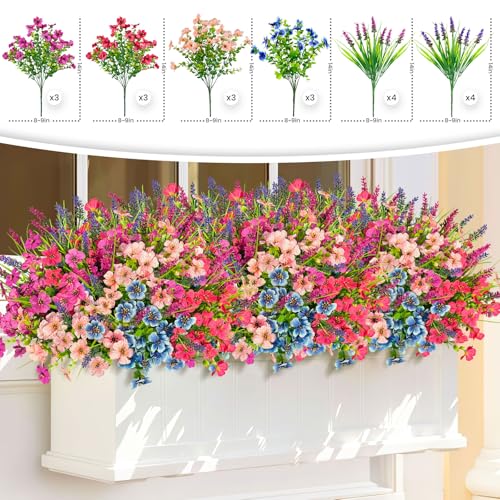 ICX Artificial Flowers for Outdoors Decoration, 20Pcs Fake Plants Violets with Lavender, Hanging Spring Summer Decor UV Resisant Silk Flower for Planter Porch Patio Balcony Yard — view 3