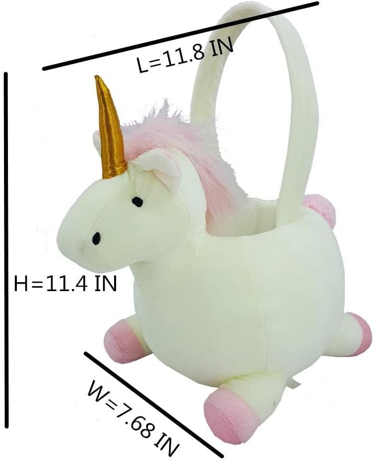 3D Halloween Plush Basket Trick or Treat Bag, Cute Unicorn Animal Halloween Candy Bucket for Decorations Party Supplies Candy Gifts Storage, White image 2