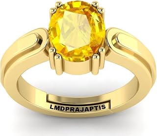 LMDPRAJAPATIS 10.25 Ratti 9.00 Carat Certified AAA++ Quality Natural Yellow Sapphire Pukhraj Gemstone Ring Gold for Men an... Price In India