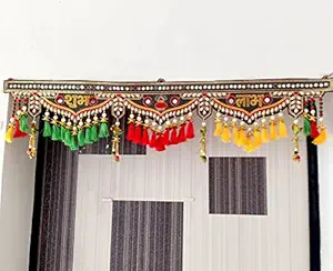 P.A.Traditional Velvet Embroidery/Mirror/Parrot/Moti Shubh Labh Designs Door Hanging Toran for Main Entrance Home Decor.[36 Inch]