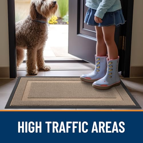 Image of OLANLY Front Door Mat Indoor Outdoor Entrance, Waterproof All-Season, All-Weather Doormat, Sturdy Natural Rubber, Low Profile, Easy Clean Patio Porch Entryway Mat, 47x32, Mocha